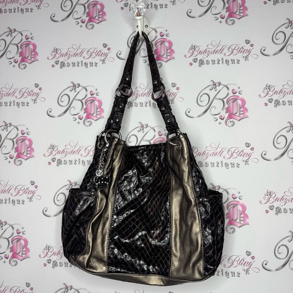 Kathy Van Zeeland bag purse vintage 2000s snake Elegant Black Gold Women's Bag - Picture 2 of 14